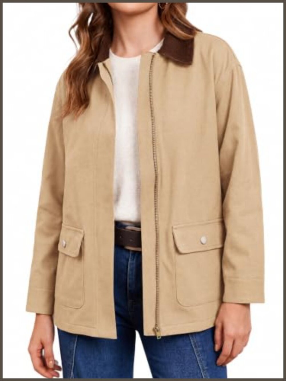 Oversized Utility Trench Coat with Pockets Corduroy Collar